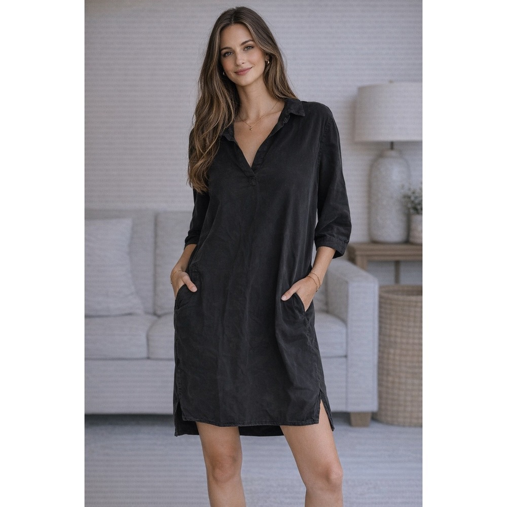 Velvet‎ Heart Black Tencel Shirt Dress Womens Size L Soft Drapey Casual Pockets